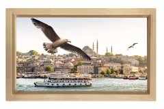 İstanbul ve Martılar Tablosu Naturel Ahşap - 100x200