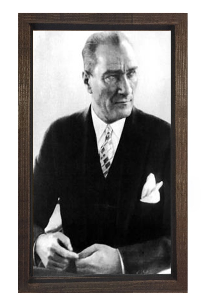 Atatürk Tesbih Çekerken Tablosu Kahverengi Ahşap Çerçeve - 100x150
