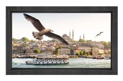 İstanbul ve Martılar Tablosu Siyah Ahşap - 100x150