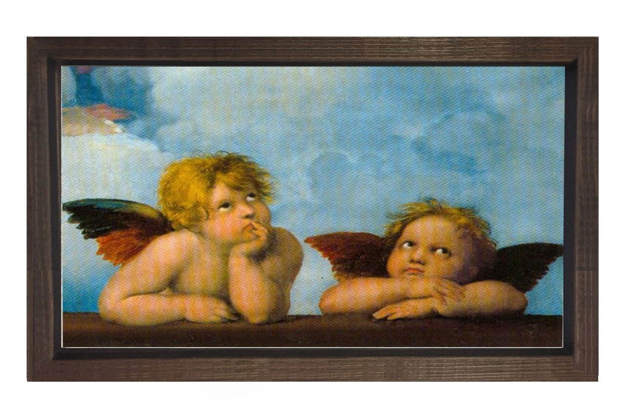 Düşünen Melekler Tablosu Kahverengi Ahşap Çerçeve - 45x30