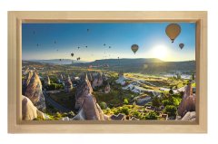 Uçan Balonlar Ve Peribacaları Tablosu Naturel Ahşap Çerçeve - 50x70