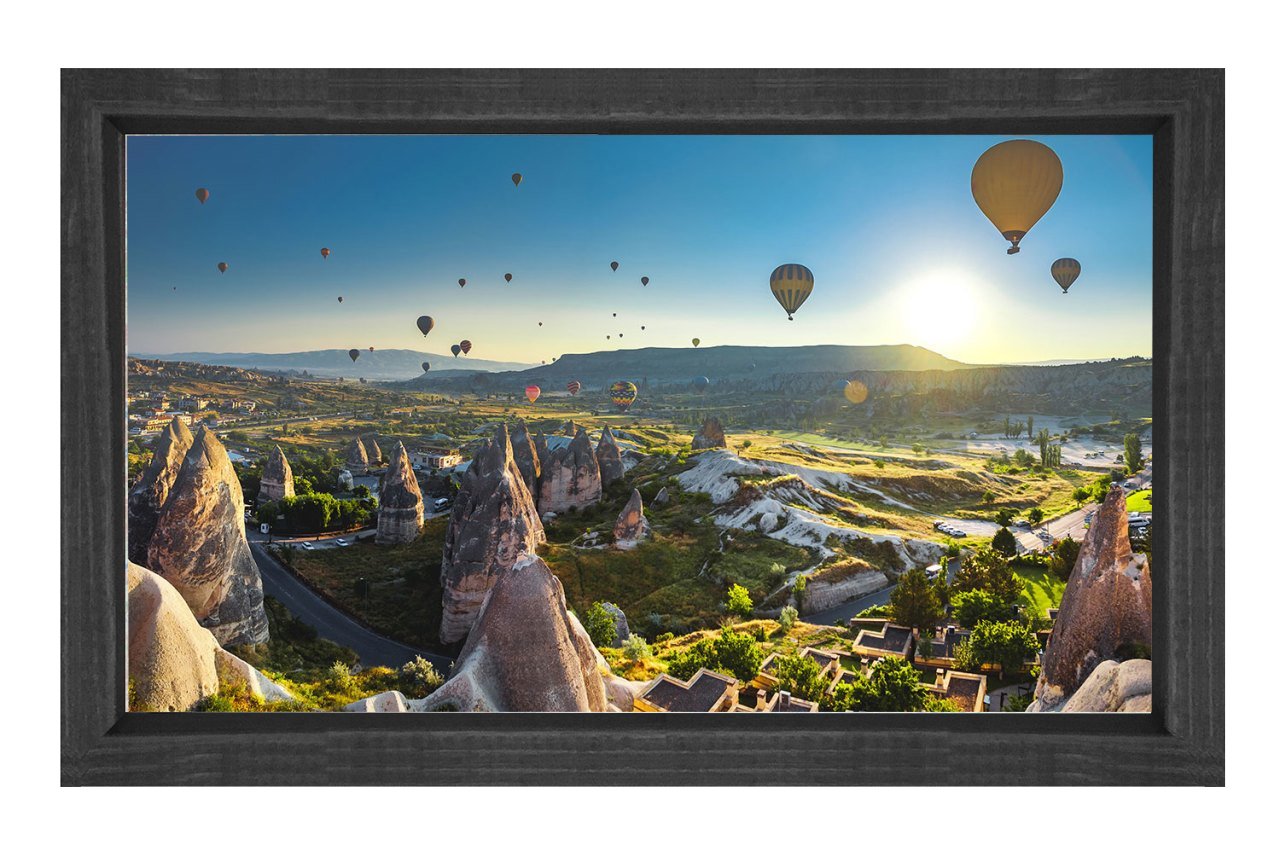 Uçan Balonlar Ve Peribacaları Tablosu Siyah Ahşap Çerçeve - 70x100