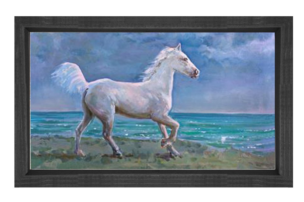 Beyaz At Tablosu Tablosu Siyah Ahşap Çerçeve - 50x70