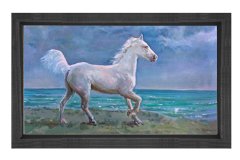 Beyaz At Tablosu Tablosu Siyah Ahşap Çerçeve - 50x70