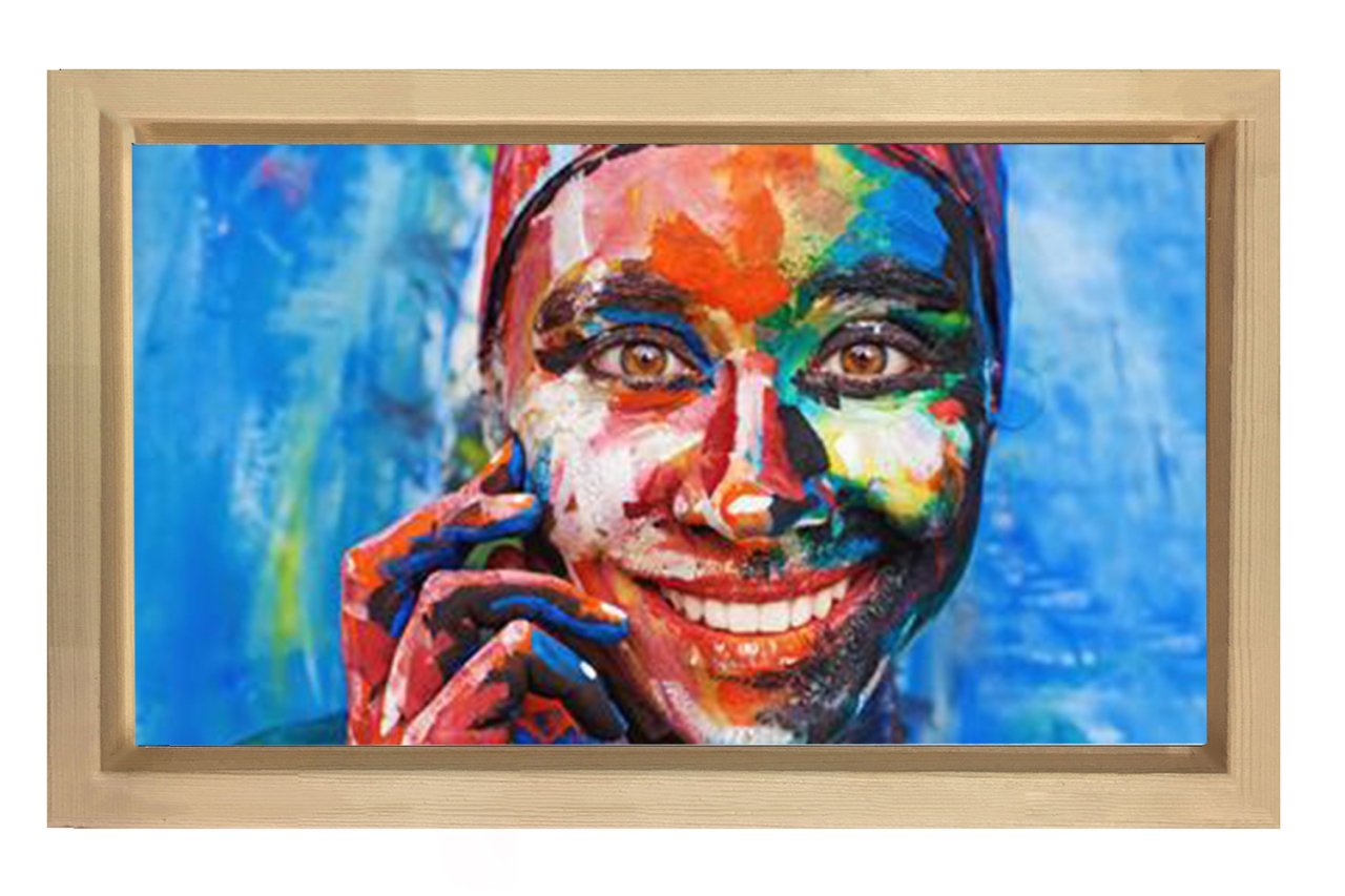 Gülen Renkli Zenci Tablosu Naturel Ahşap Çerçeve - 100x200