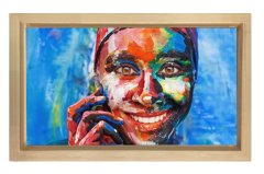 Gülen Renkli Zenci Tablosu Naturel Ahşap Çerçeve - 100x200