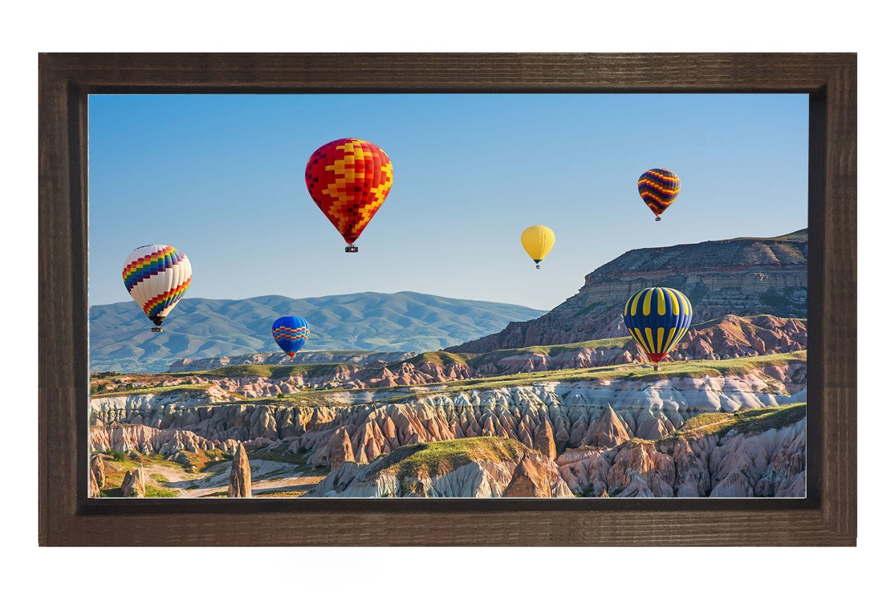 Uçan Balonlar Ve Manzara Tablosu Kahverengi Ahşap Çerçeve - 70x100
