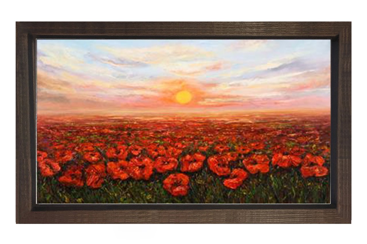 Gelincik Tarla Tablosu Kahverengi Ahşap - 40x60