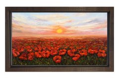 Gelincik Tarla Tablosu Kahverengi Ahşap - 40x60