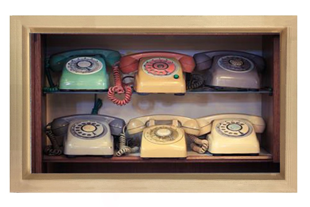 Eski Telefonlar Tablosu Naturel Ahşap - 45x30