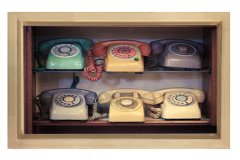 Eski Telefonlar Tablosu Naturel Ahşap - 45x30