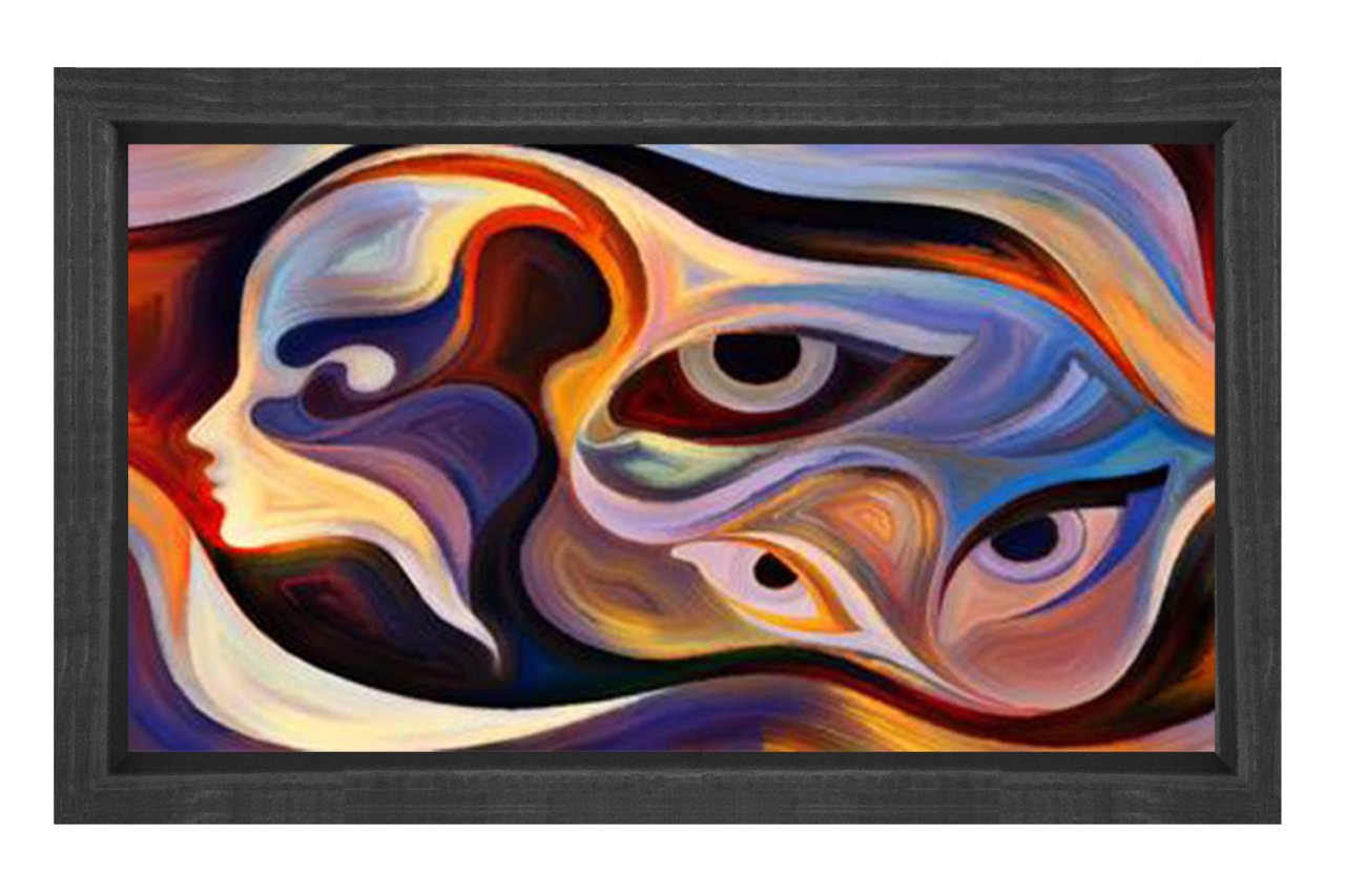 Soyut Reprodüksiyon Tablosu Siyah Ahşap - 40x60