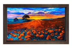 Gelincik Tarlası Reprodüksiyon Tablosu Kahverengi Ahşap - 40x60