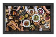 Kalabalık Yemek Masası Tablosu Siyah Ahşap - 50x70