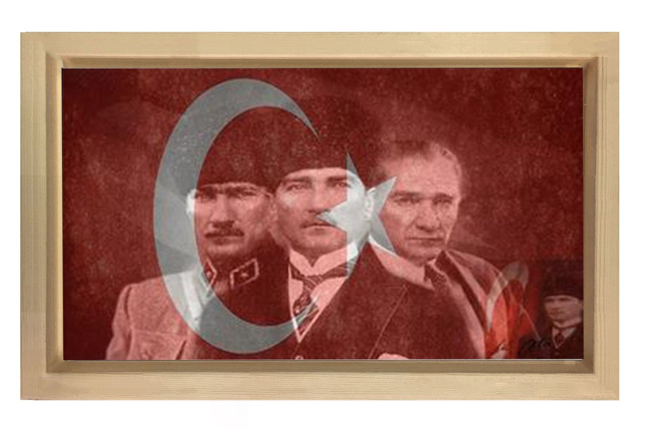 Atatürk Ve Türk Bayrağı Tablosu Naturel Ahşap - 100x150