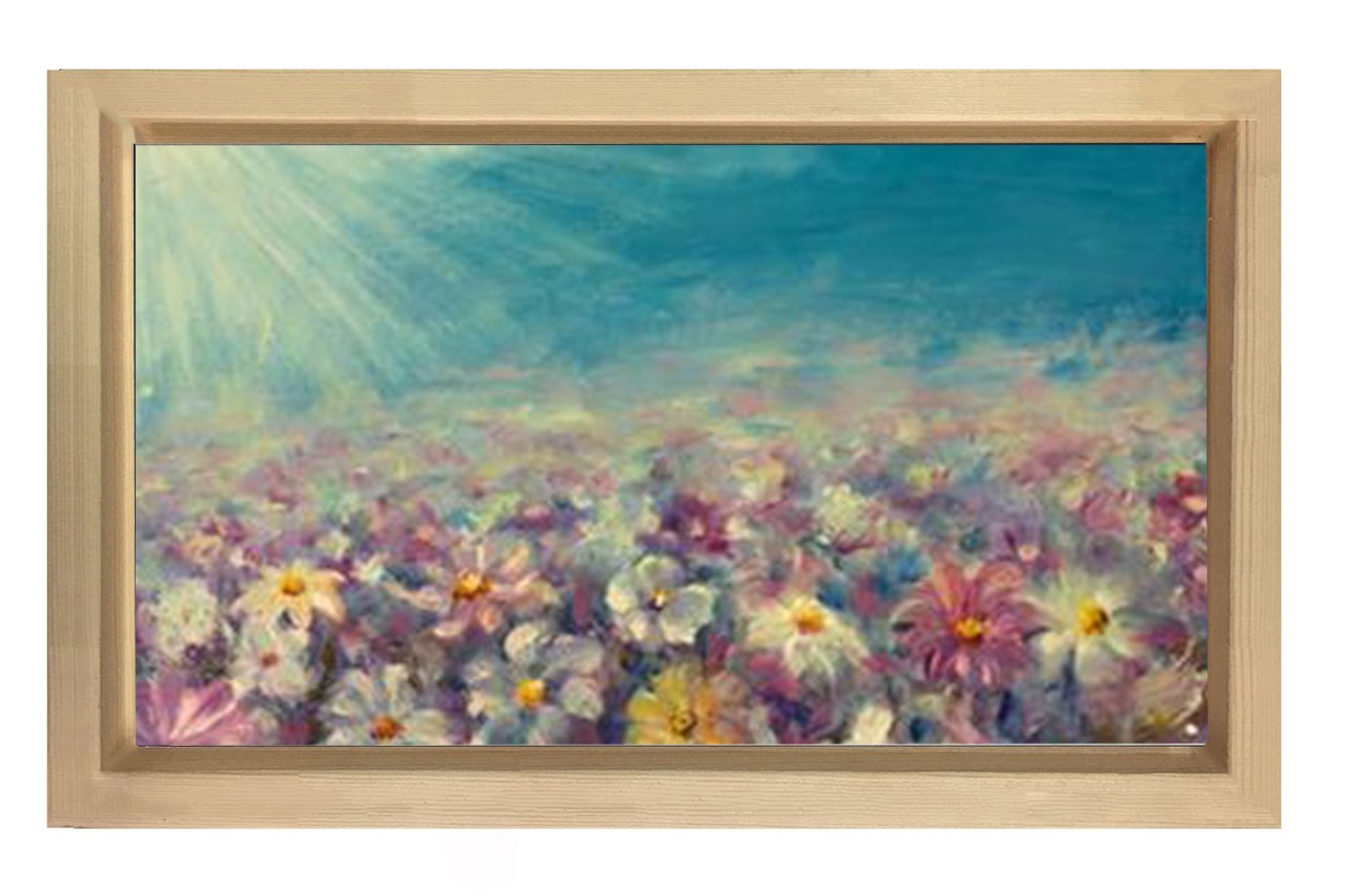 Papatya Manzara Çiçekleri Tablosu Naturel Ahşap - 40x60