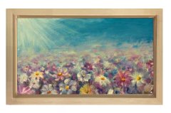 Papatya Manzara Çiçekleri Tablosu Naturel Ahşap - 40x60