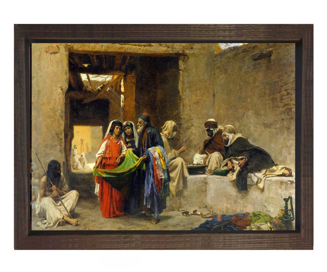 Kumaş Pazarı Tablosu Kahverengi Ahşap Çerçeve - 70x100