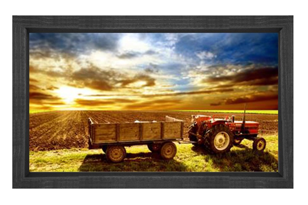 Tarla Ve Traktör Tablosu Siyah Ahşap Çerçeve - 100x150