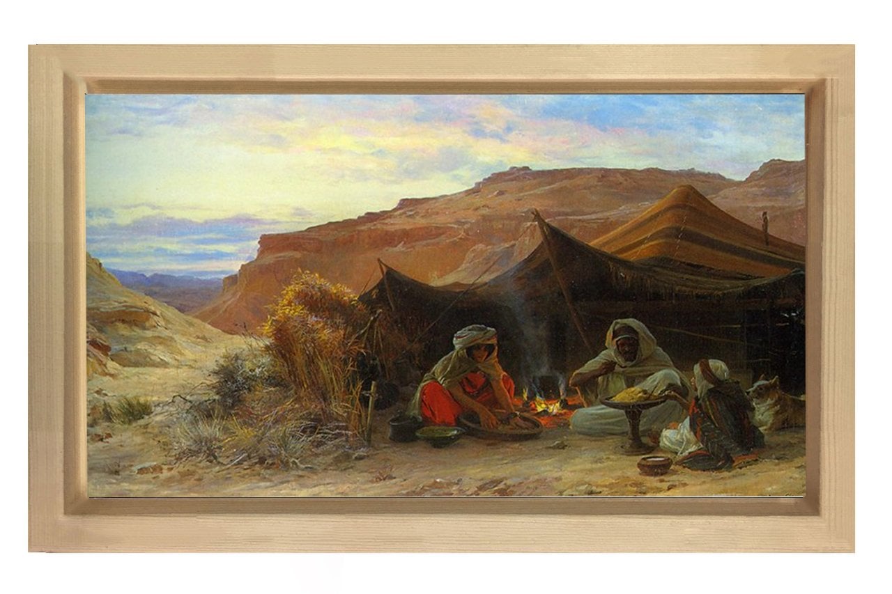 Bedevi Çadırı Tablosu Naturel Ahşap Çerçeve - 40x60