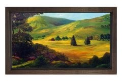 Ağaçlı Evler Tablosu Kahverengi Ahşap - 40x60