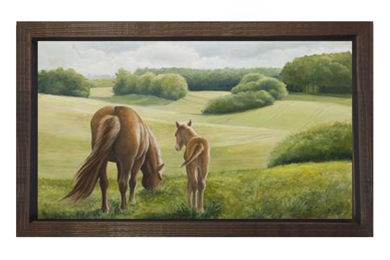 Orman Ve At Manzarası Tablosu Kahverengi Ahşap Çerçeve - 50x70