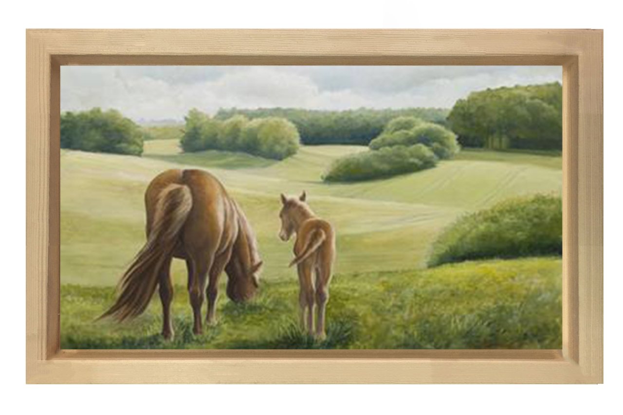 Orman Ve At Manzarası Tablosu Naturel Ahşap Çerçeve - 100x200