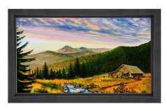 Dağ Evi  Ve Yeşil  Manzara Tablosu Siyah Ahşap Çerçeve - 40x60