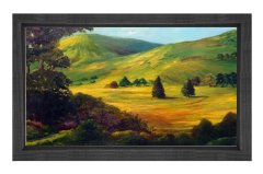 Ağaçlı Evler Tablosu Siyah Ahşap - 50x70
