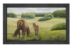 Orman Ve At Manzarası Tablosu Siyah Ahşap Çerçeve - 45x30