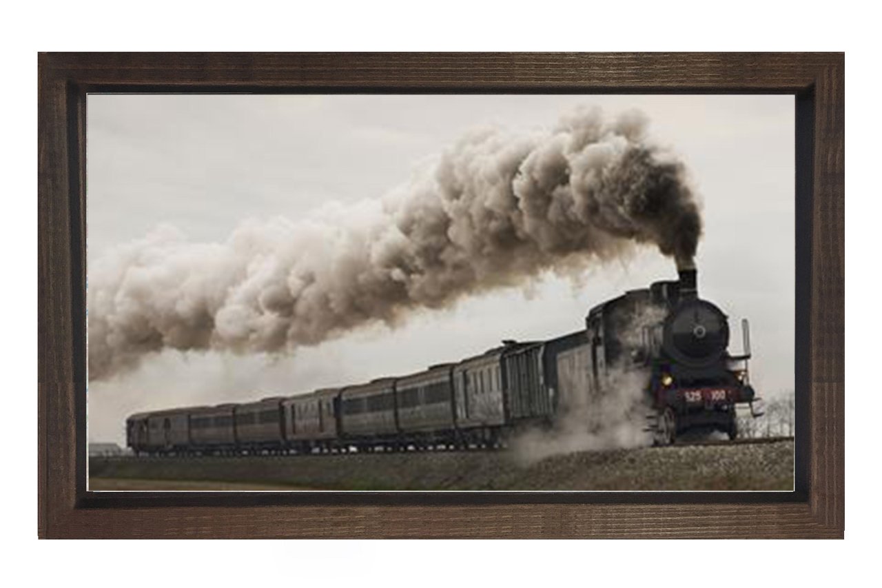 Lokomotif Tablosu Tablosu Kahverengi Ahşap Çerçeve - 50x70