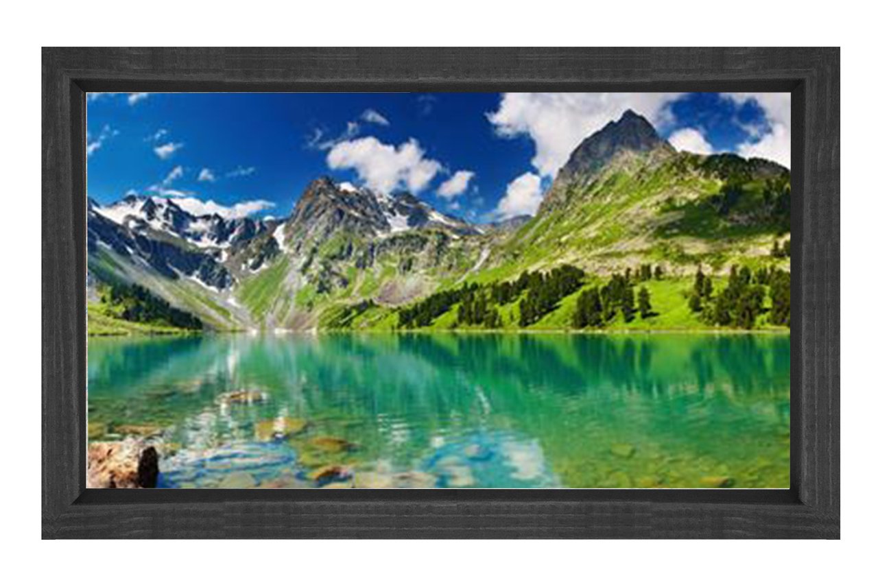 Muhtesem Göl Ve Dağ Tablosu Siyah Ahşap - 70x100