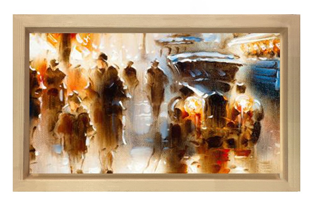 Vintage Şehir Manzarası Tablosu Naturel Ahşap - 50x70