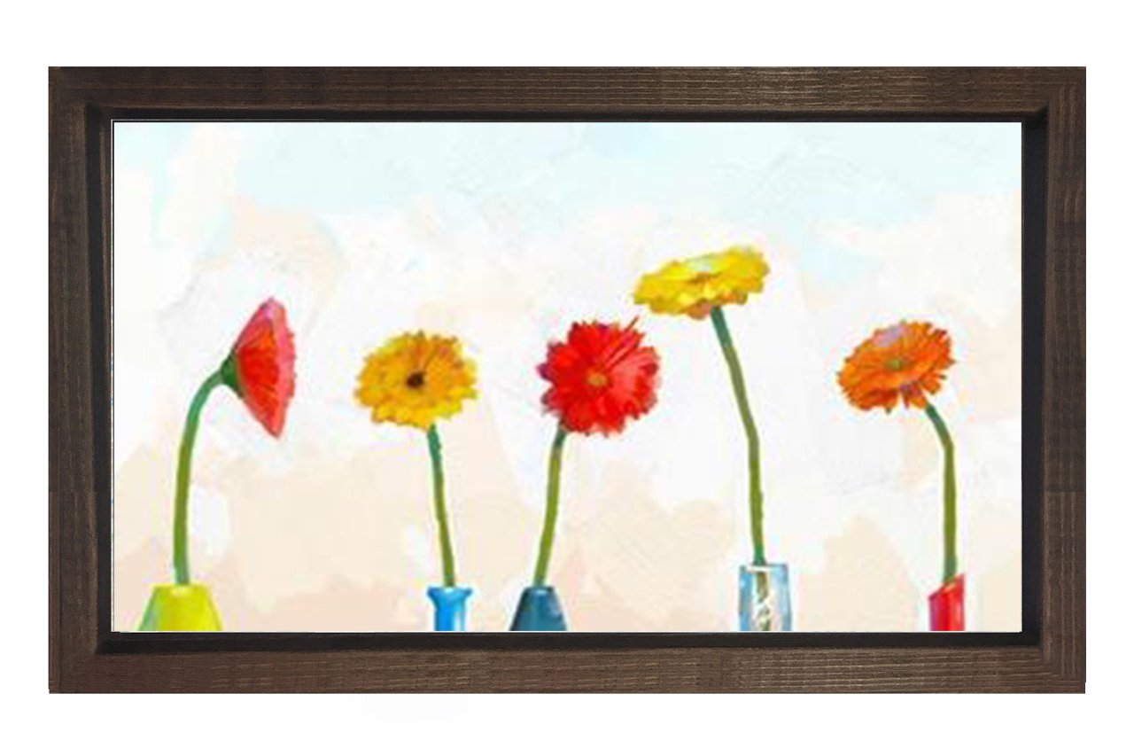 Sade Papatyalar Çiçek Tablosu Kahverengi Ahşap - 40x60
