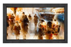 Vintage Şehir Manzarası Tablosu Siyah Ahşap - 40x60