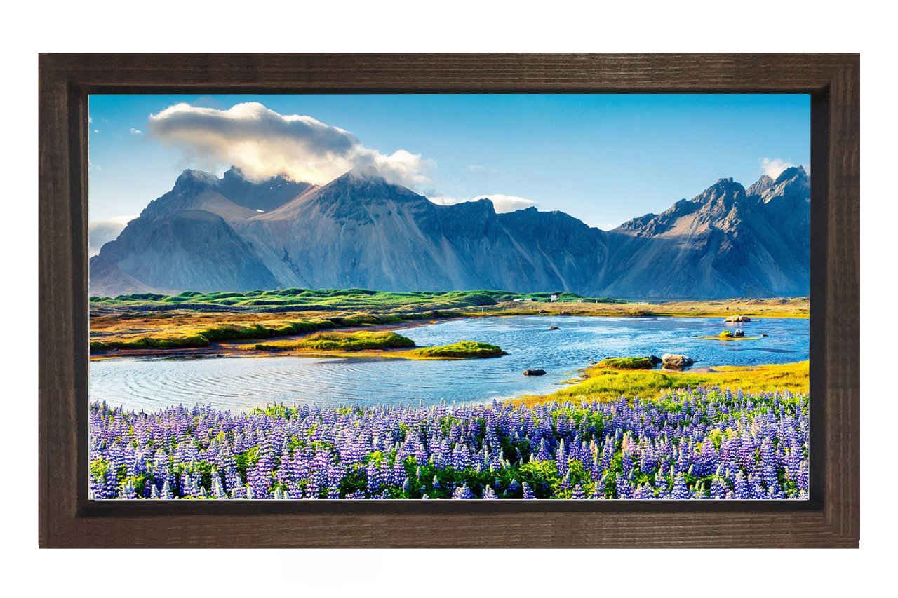 Çiçekli Göl Ve Dağ Manzarası Tablosu Kahverengi Ahşap - 100x200