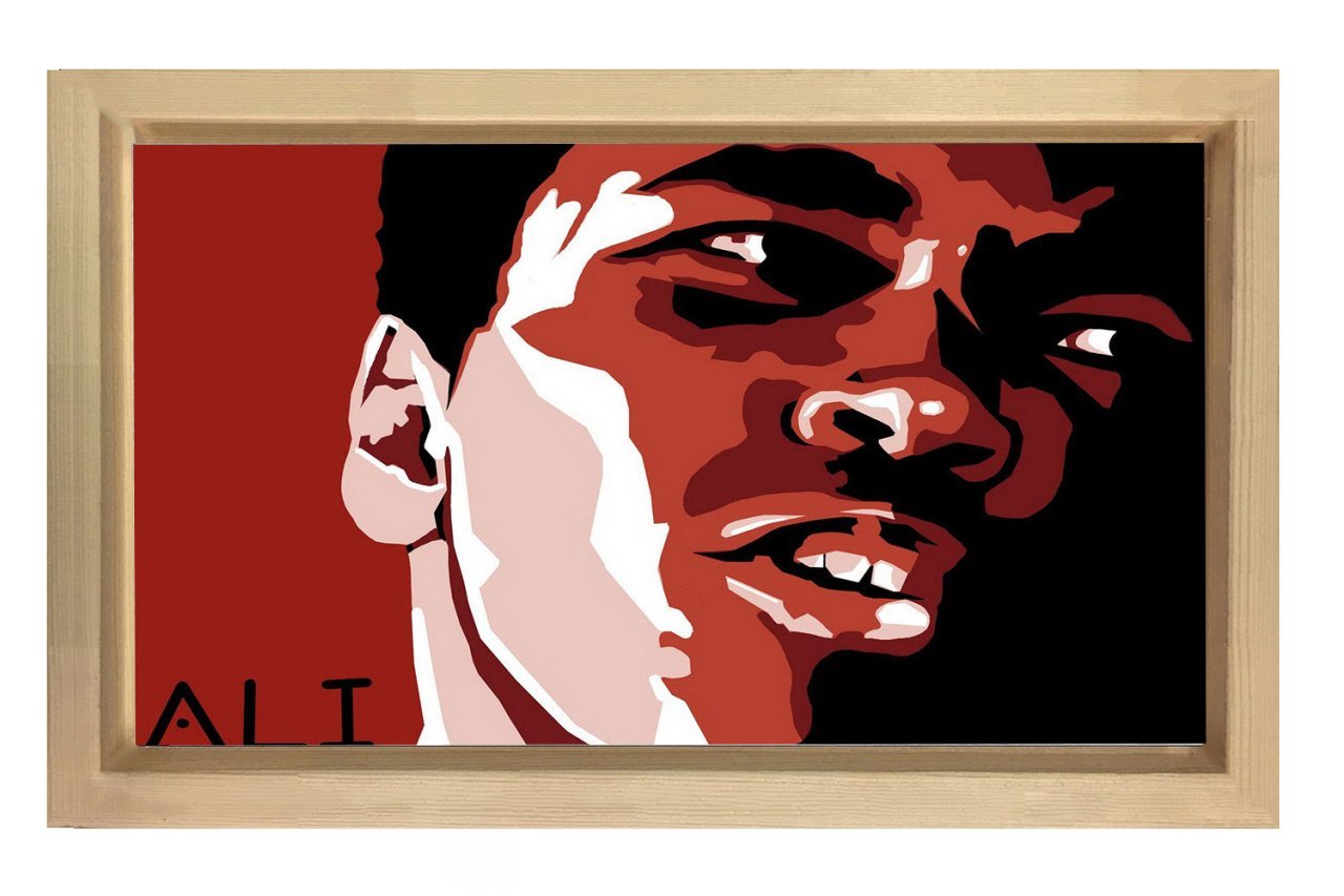 Muhammed Ali Yağlıboya Tablosu Naturel Ahşap Çerçeve - 70x100