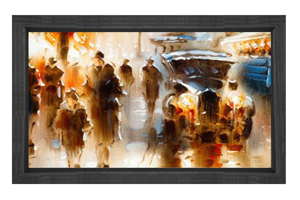 Vintage Şehir Manzarası Tablosu Siyah Ahşap - 50x90