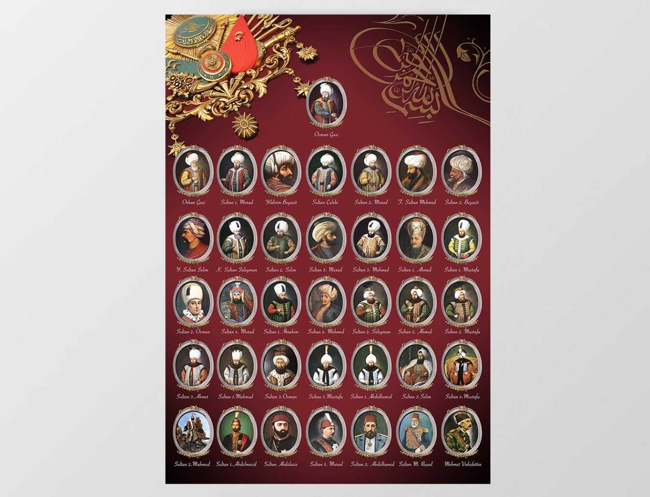 Osmanlı Padişahları Tablosu Çerçevesiz - 45x30
