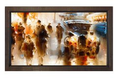 Vintage Şehir Manzarası Tablosu Kahverengi Ahşap - 40x60