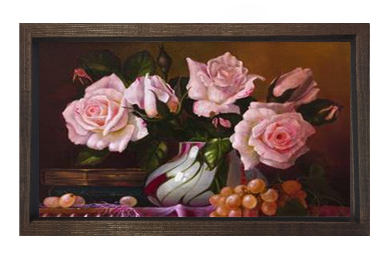 Pempe Güller Vazo Tablosu Kahverengi Ahşap Çerçeve - 100x150