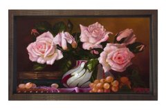 Pempe Güller Vazo Tablosu Kahverengi Ahşap Çerçeve - 100x150