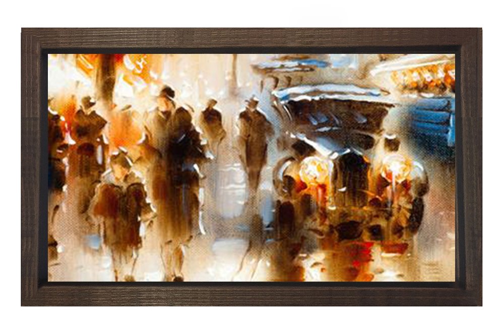 Vintage Şehir Manzarası Tablosu Kahverengi Ahşap - 50x90