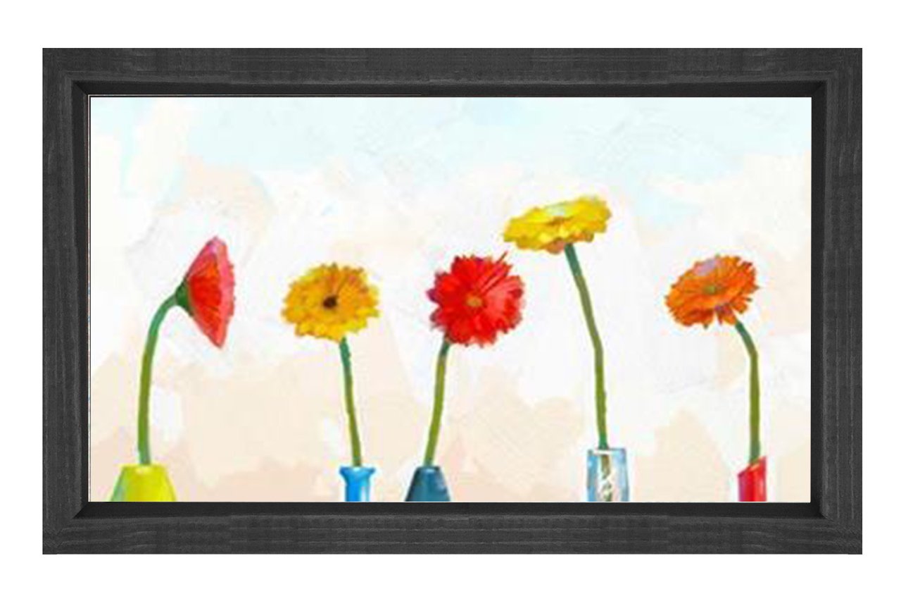 Sade Papatyalar Çiçek Tablosu Siyah Ahşap - 40x60