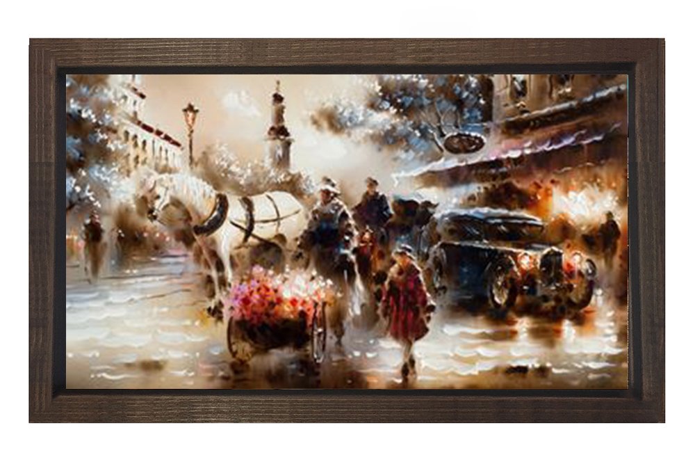 Vintage Şehir Manzarası Tablosu Kahverengi Ahşap - 100x200