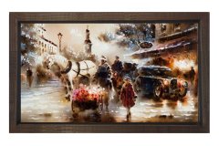 Vintage Şehir Manzarası Tablosu Kahverengi Ahşap - 50x70