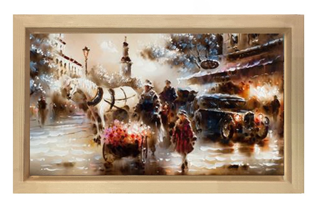 Vintage Şehir Manzarası Tablosu Naturel Ahşap - 100x150