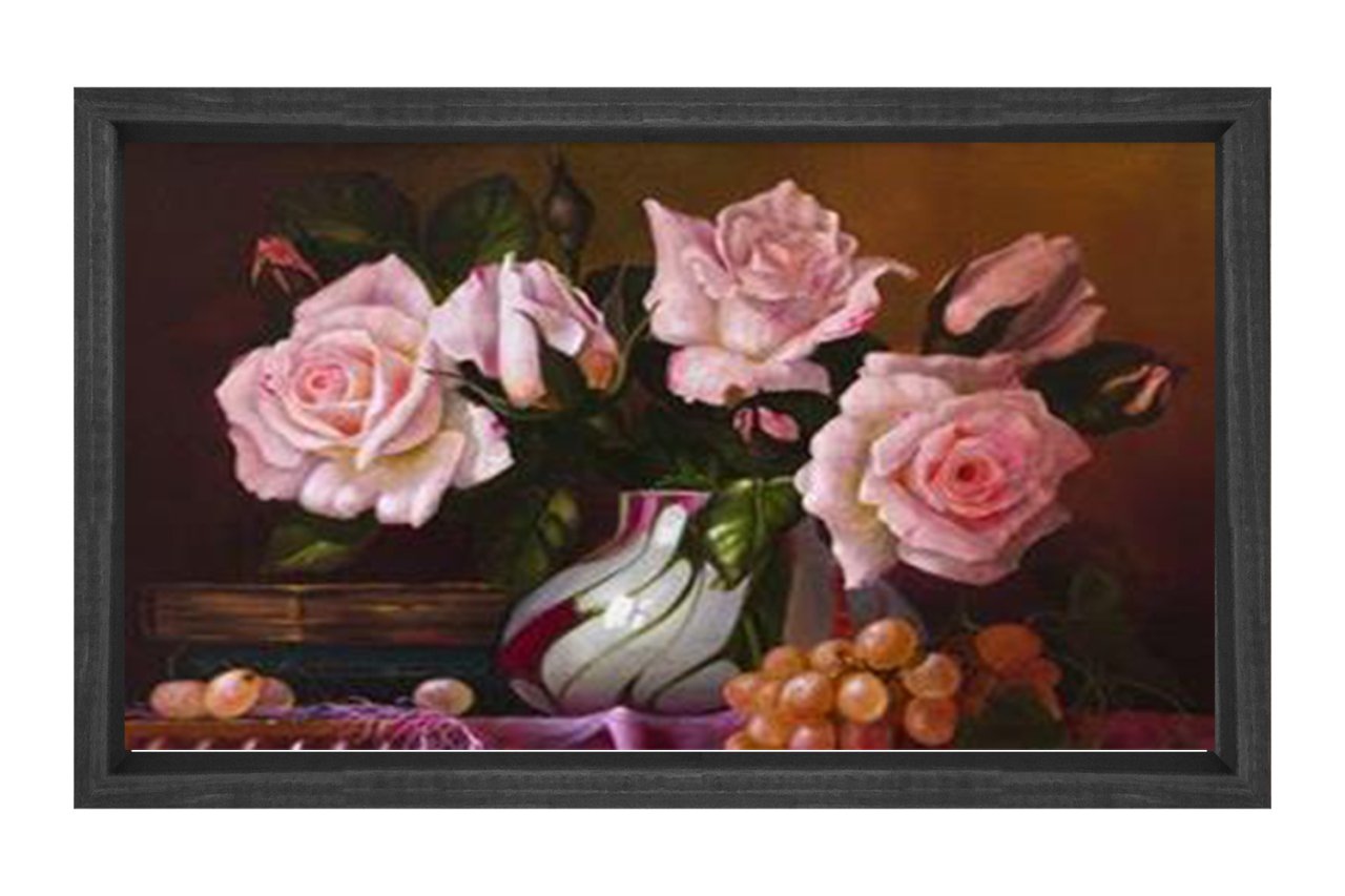 Pempe Güller Vazo Tablosu Siyah Ahşap Çerçeve - 100x150