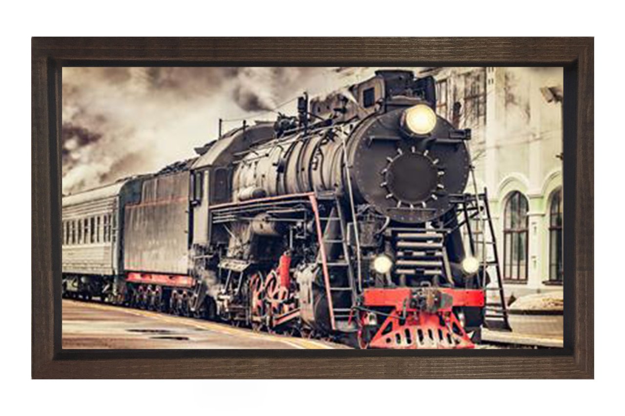 Lokomotif Tablosu Tablosu Kahverengi Ahşap Çerçeve - 45x30
