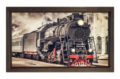 Lokomotif Tablosu Tablosu Kahverengi Ahşap Çerçeve - 45x30